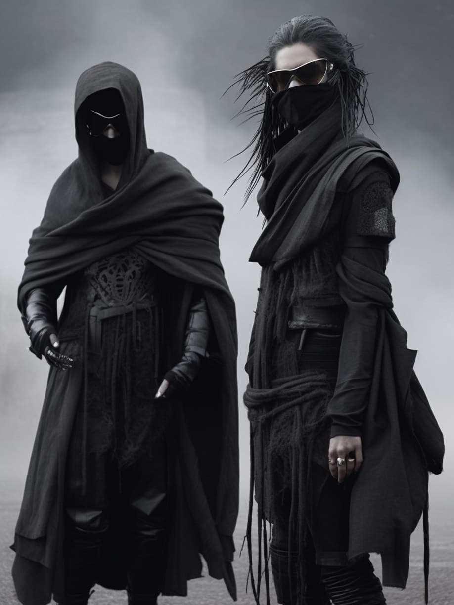 AI generated: beautiful avant garde fashion look and clothes, we can see them from feet to head, highly detailed a...