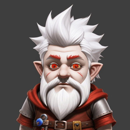 AI generated: D&D, gnome, male, white hair, red eyes, crazy hair, artificer