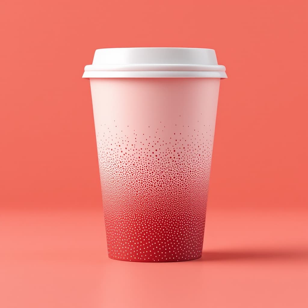 AI generated: A modern and minimalistic coffee cup design featuring a beautiful gradient of small, scattered dots....
