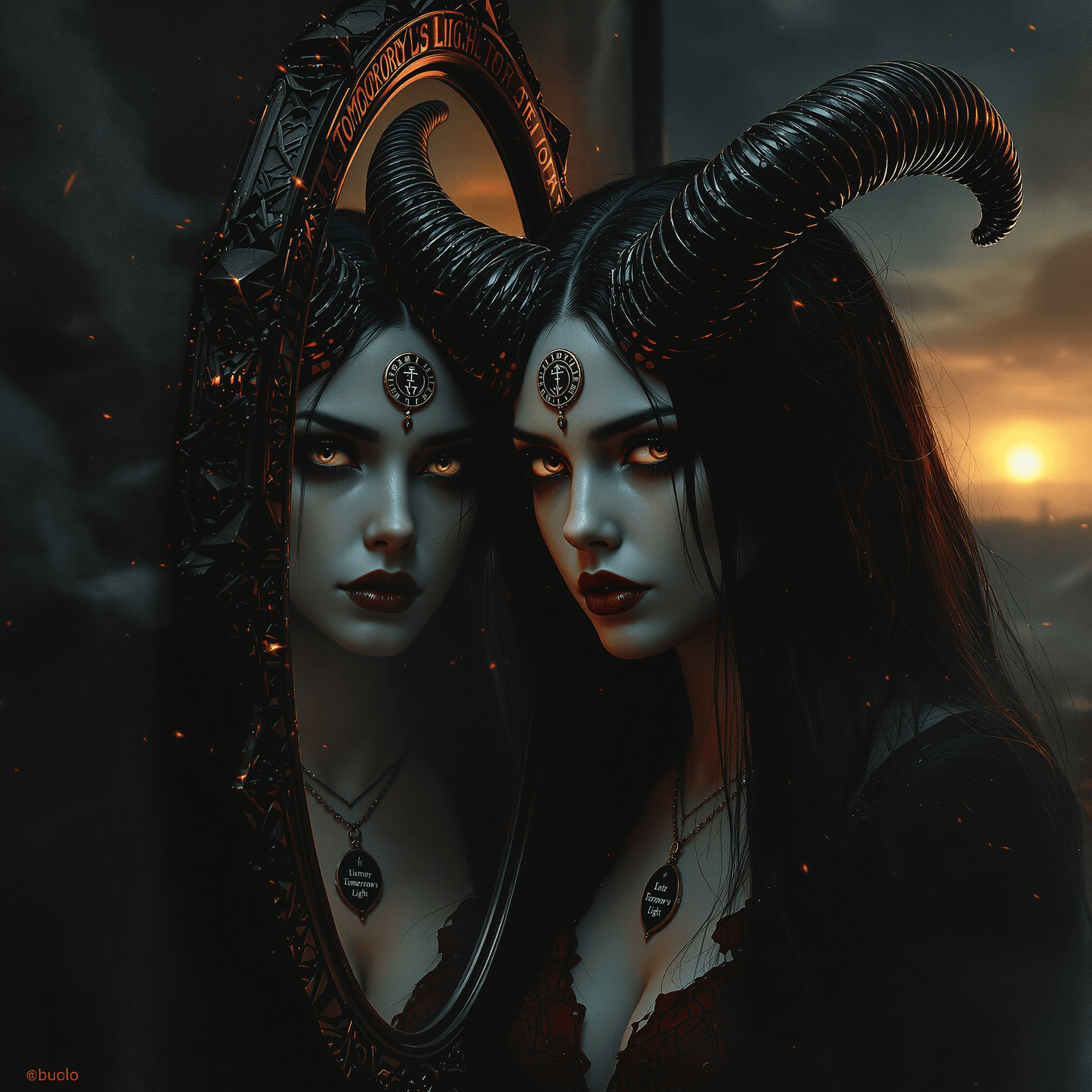 AI generated: A record-album cover, fantasy art, full body pose: A powerful yet vulnerable female demon, reminisce...
