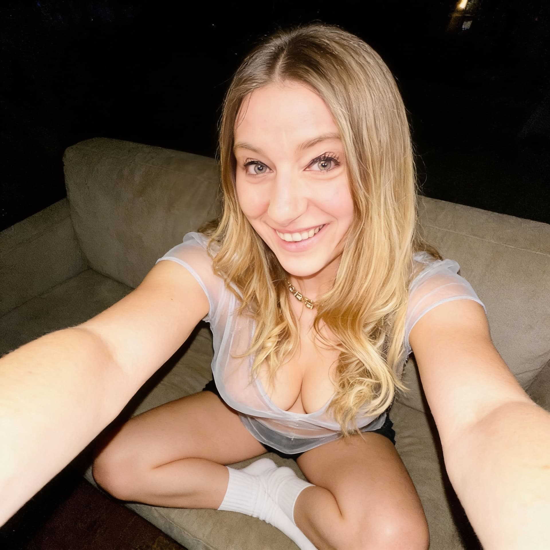 AI generated: A very ordinary iPhone selfie, of a plastic surgery customer. Augmentation to F Cup. with no clear s...