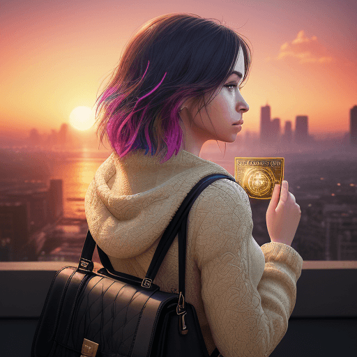 AI generated: Create an ultra-realistic image featuring a woman facing away, gazing towards the future, holding a ...