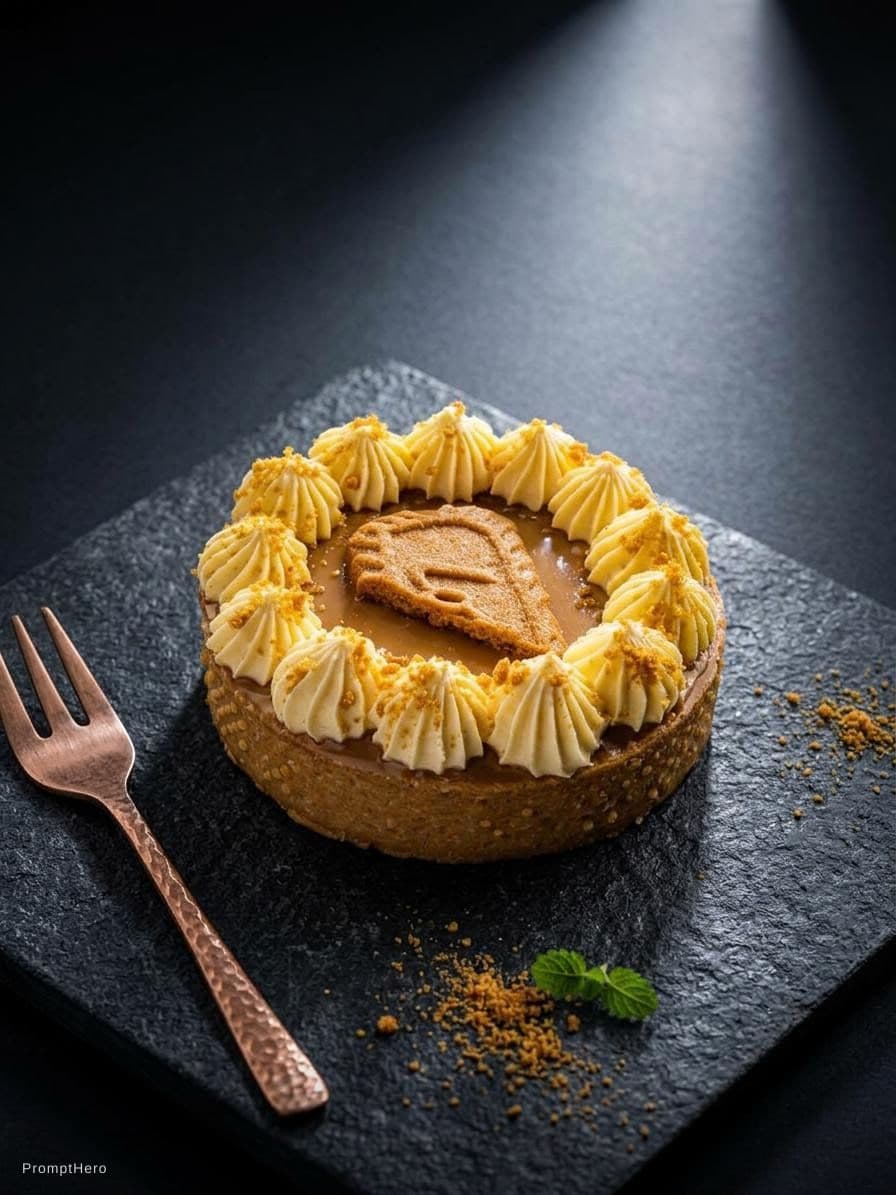 AI generated: Luxury dessert plated on a dark backdrop, glossy textures, precise details, dramatic spotlight, high...