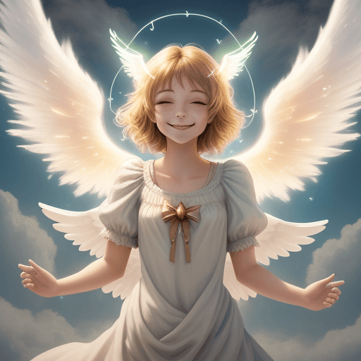 AI generated: angel with luminous wings smiling,8k,clouds