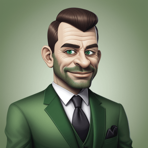 AI generated: portrait hasbula with green suit, caricature
