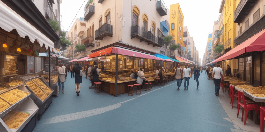 AI generated: a vibrant street with food and less amount of people