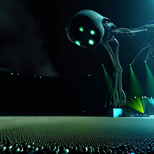 AI generated: Radiohead performing to a massive crowd of aliens, hyper realistic, 8k, nanite rendering, volumetric...