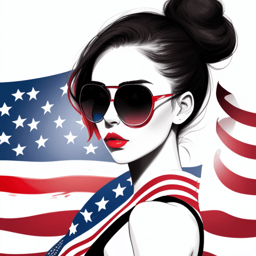 AI generated: graphic beautiful woman with a messy bun and usa flag sunglasses, romantic illustrations  --ar 71:98...