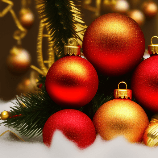 AI generated: red and gold Christmas balls on tree backgroud