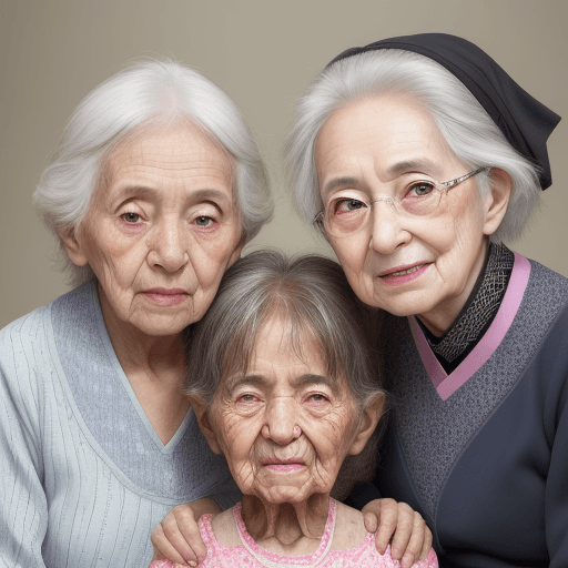 AI generated: A face, half young girls and half elderly people in their eighties --ar 4:5 --s 850 --niji 6