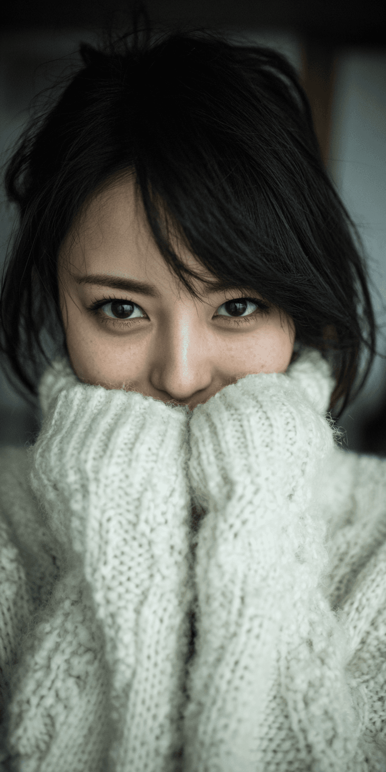 AI generated: Asian woman, mid 20s, shy --no freckles --chaos 75 --ar 1:2 --raw --profile n19tbh9 --stylize 750 --...