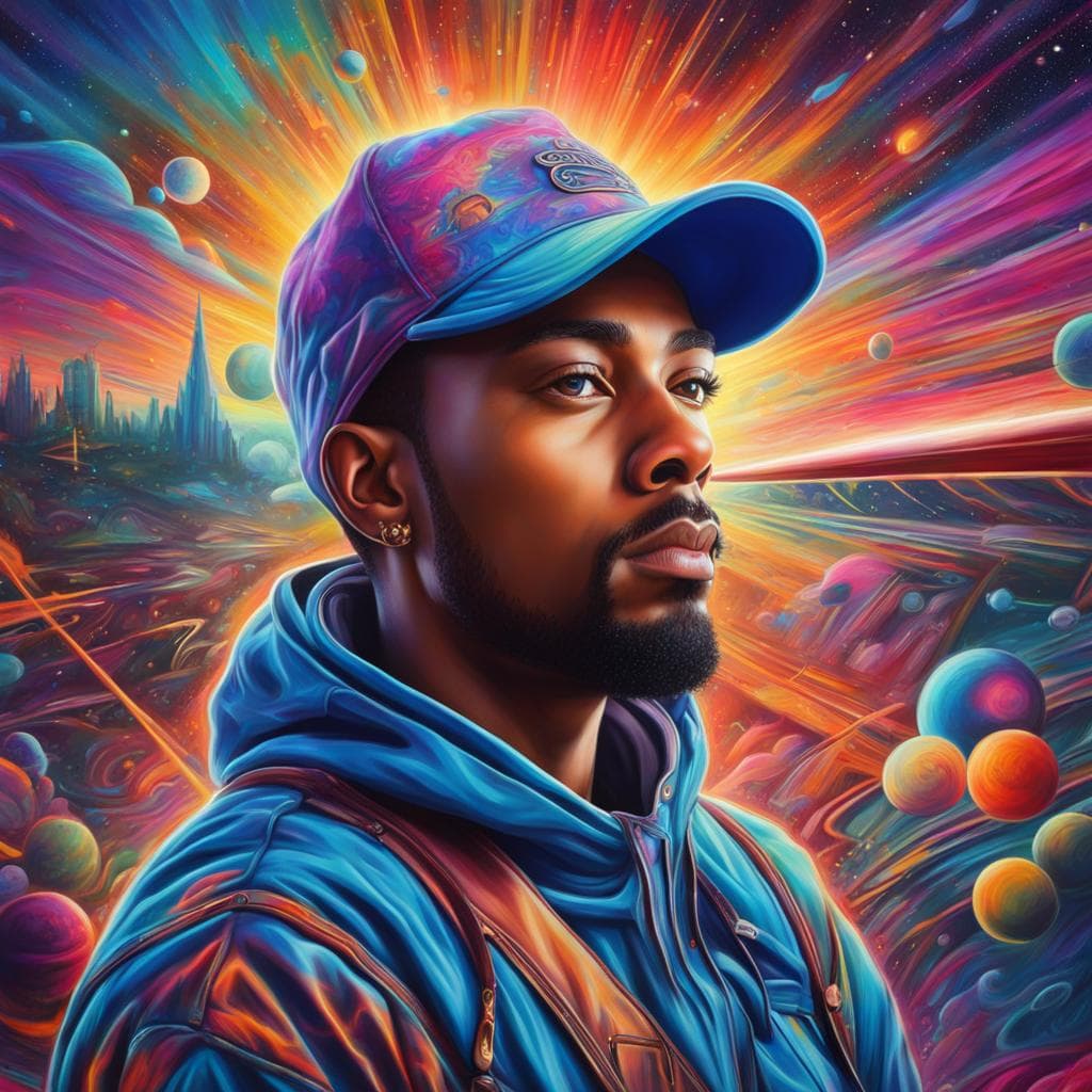 AI generated: A portrait of a cosmic graffiti artist, done in a psychedelic style with vibrant colors, sci-fi elem...