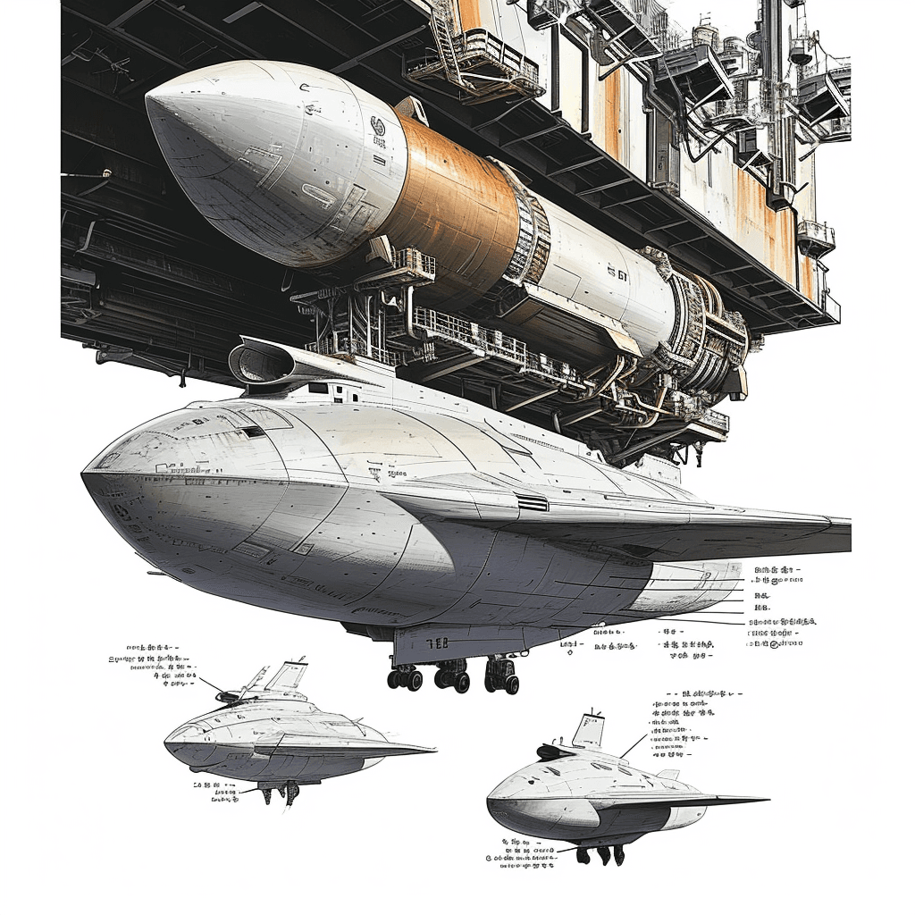 AI generated: sketches, blueprint of futuristic, sci fi, hyperdrive engines, repair, matter and anti matter holdin...