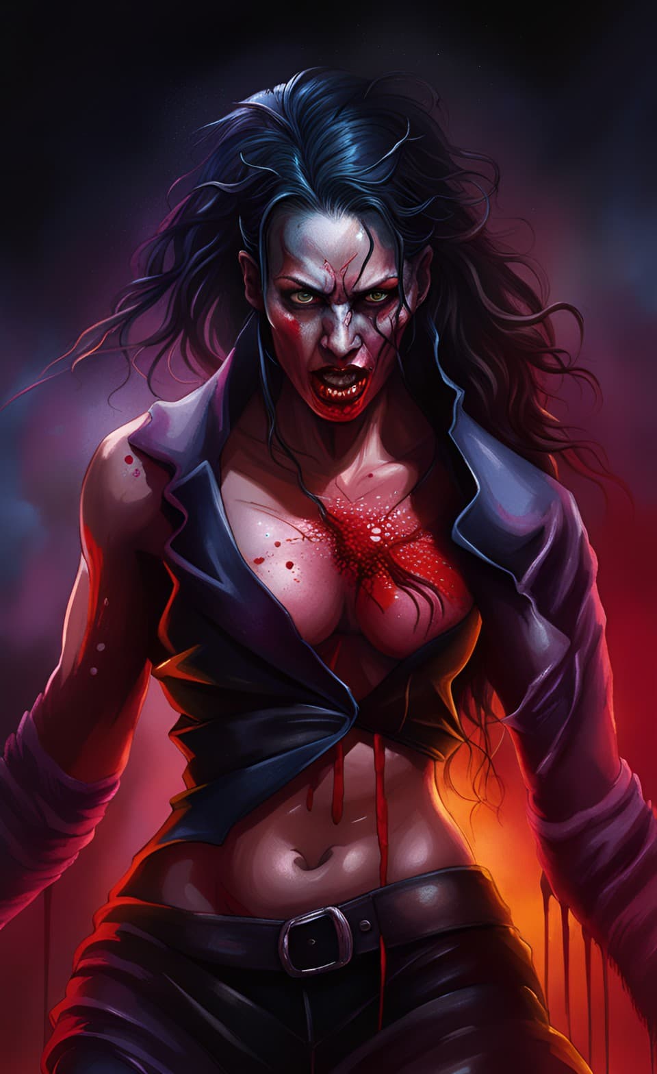 AI generated: Full body portrait of a Female humanoid vampire entity, fantasy art, dark anime style, flowing black...