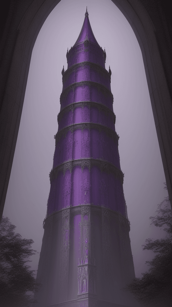 AI generated: The Tower of Virtue in deep violet, giving it a regal and majestic appearance. Capture the essence o...