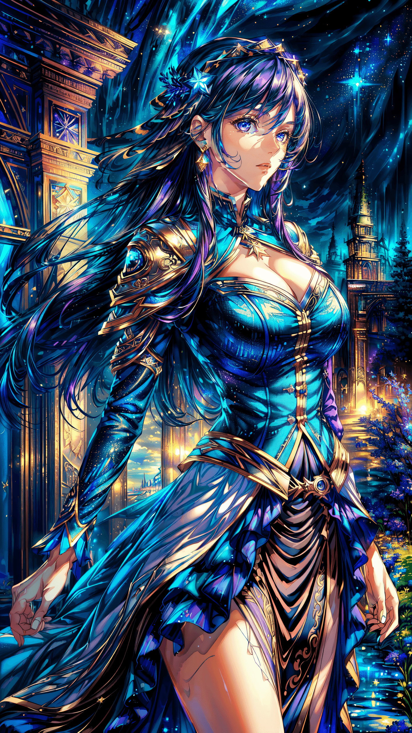 AI generated: Tall, mature girl, pretty, beautiful, young, best quality, ultra-detailed, long hair, illusion, blue...