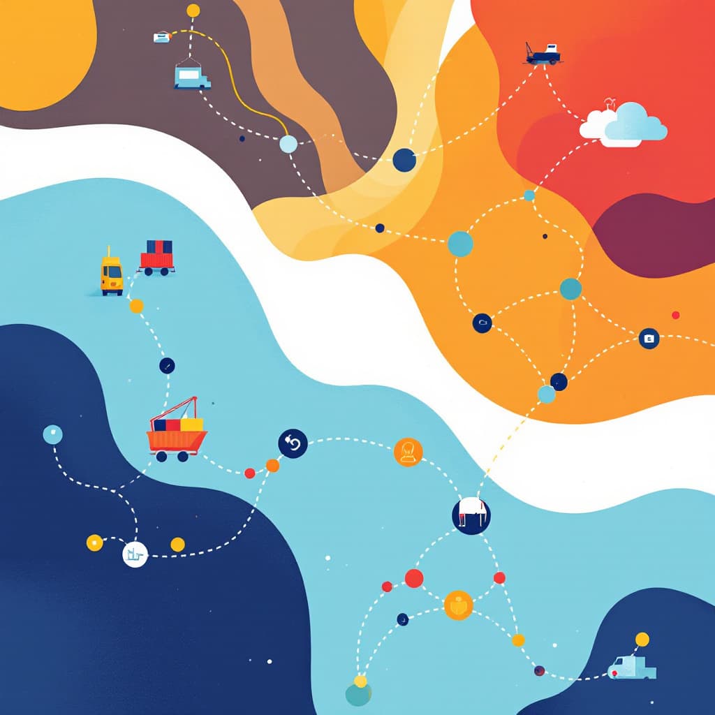 AI generated: Abstract infographic showing supply chain resilience, global connections, vibrant colors, vector art...