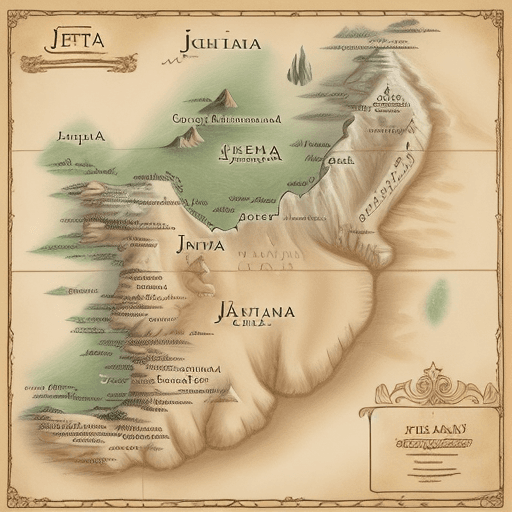 AI generated: Fantasy map that has Petra on jordan outline