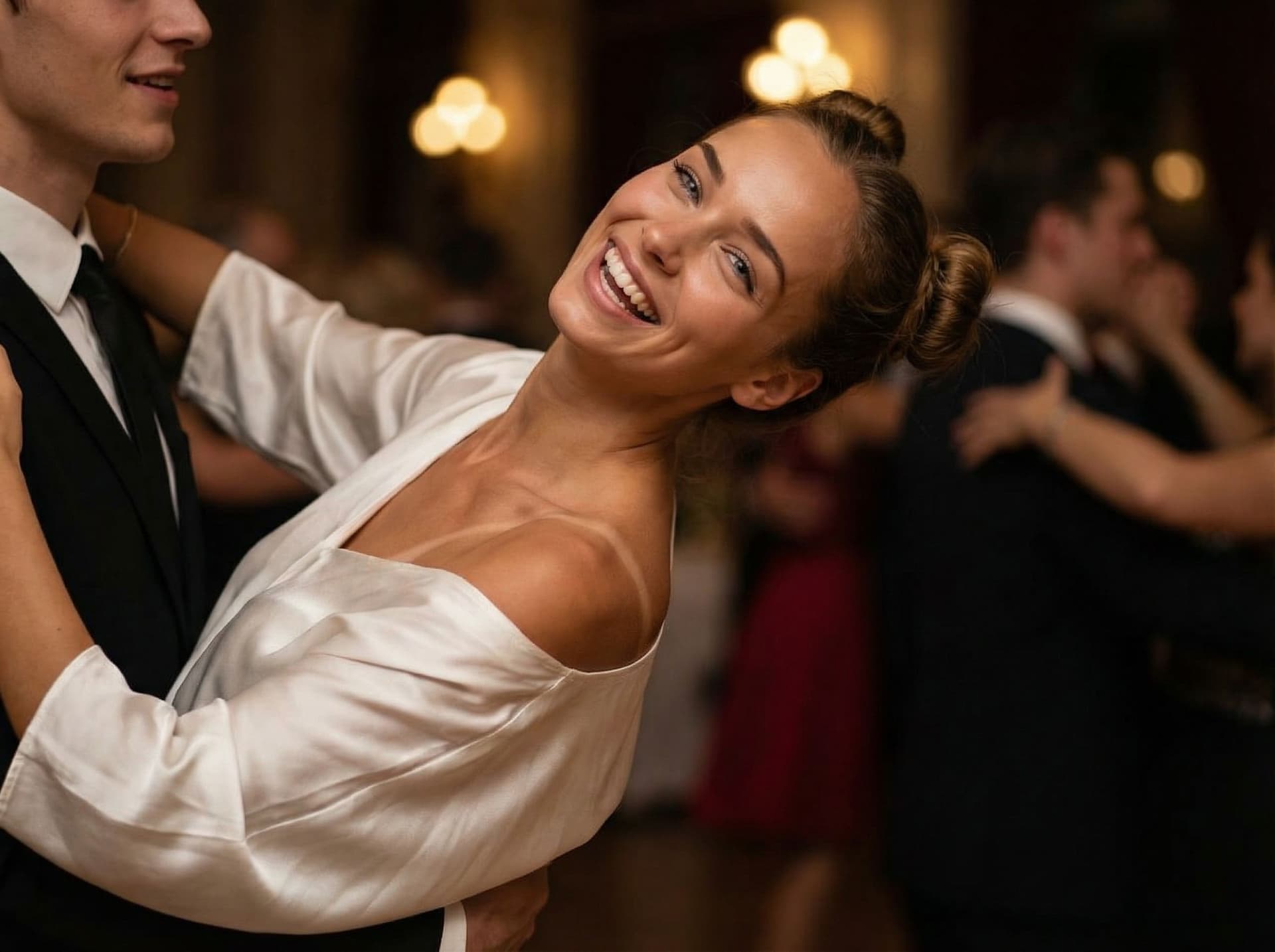 AI generated: Date night with a beautiful Instagram influencer. She has grey eyes, dark blond hair, very natural m...