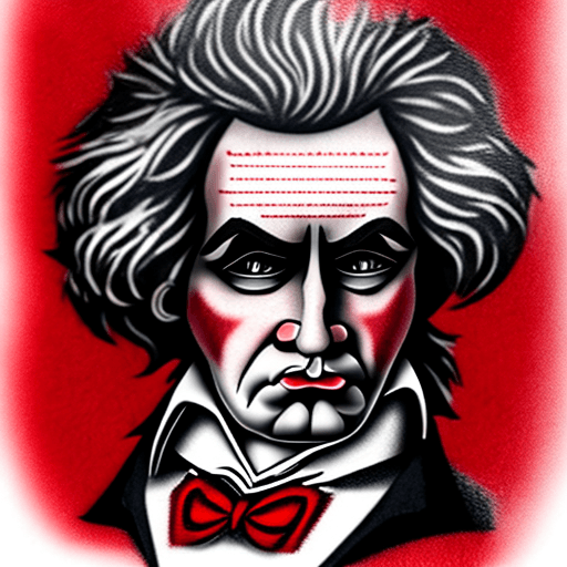 AI generated: Realistic trash polka style chest tattoo sketch of Ludwig Van Beethoven, red and black mdjrny-v4 sty...