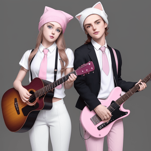 AI generated: Two adorable kittens standing side by side, dressed in matching but stylish outfits. The kitten on t...