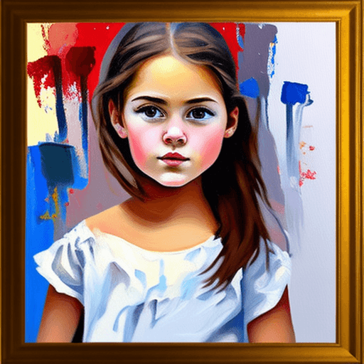 AI generated: girl painted on canvas with oil paints, square canvas, brush drawing, paints on canvas, clear detail...