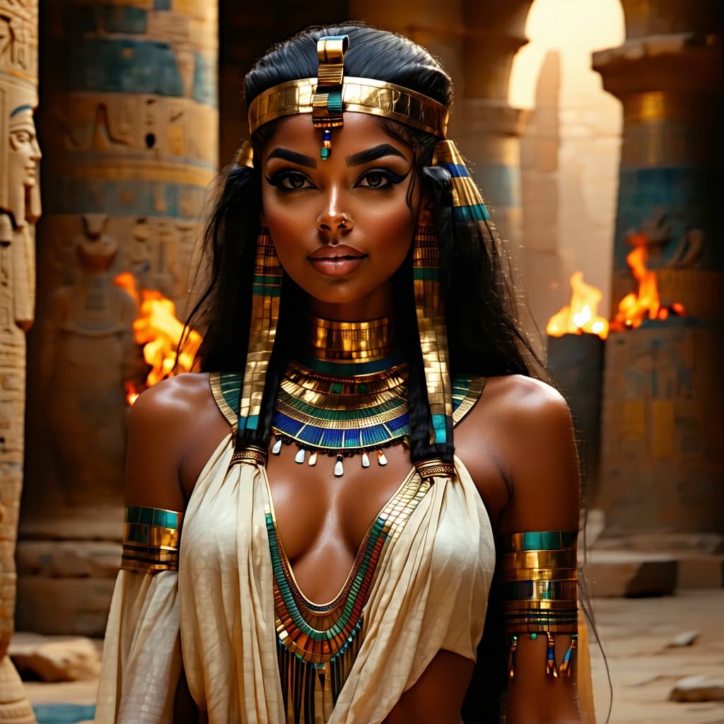 AI generated: Ancient egypt goddess,jewely Accessoires, full-body, erotic make-up, lipgloss, painted fingernails, ...
