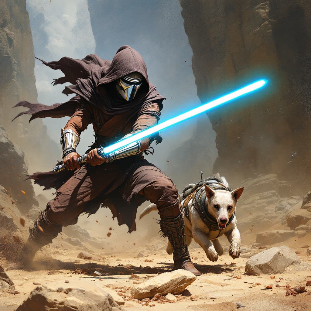 AI generated: jedi luchando contra caballero sith