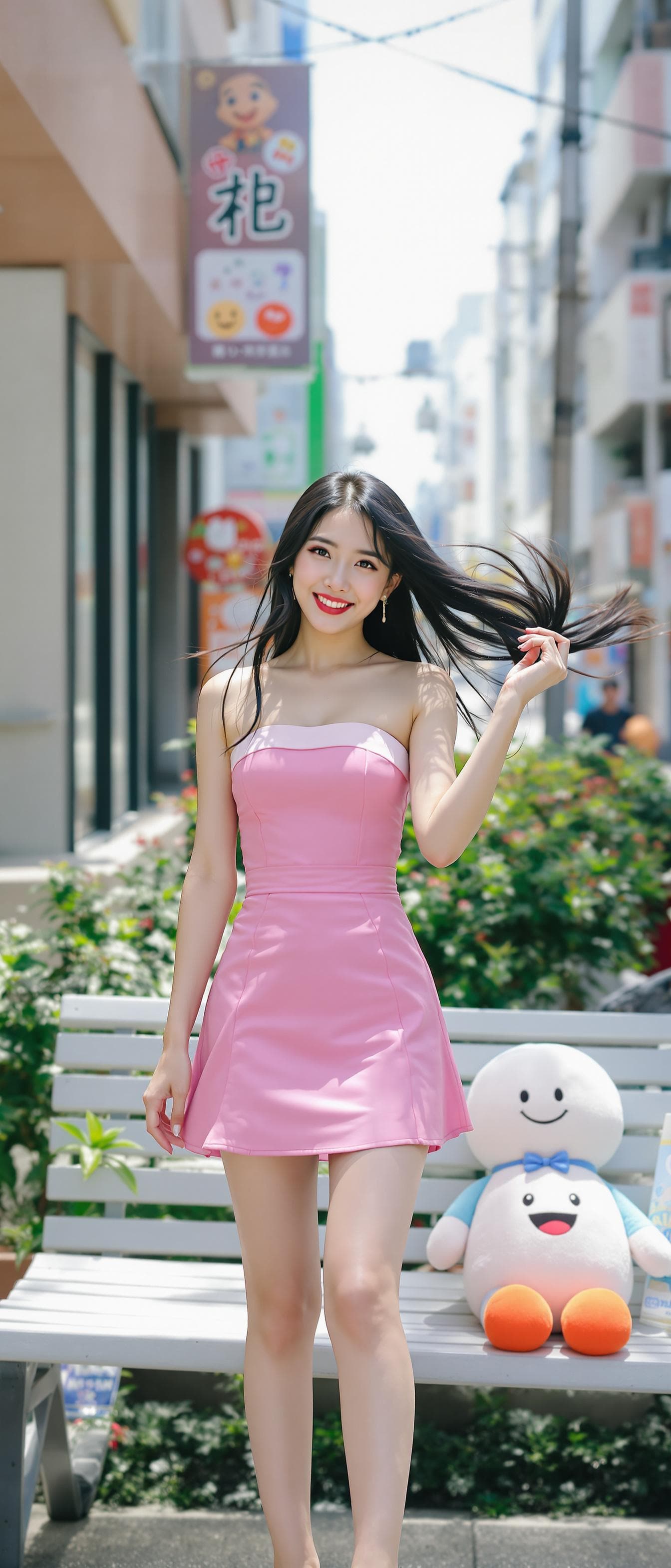 AI generated: a woman, indonesian woman, outdoors, city, tokyo, street view, building city, standing, black hair, ...