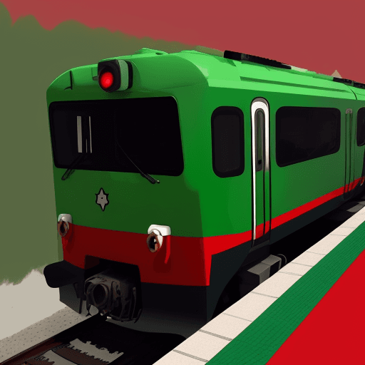 AI generated: cartoon::5, simplistic cartoonize train, only train photo, red and green combination, drone footage,...