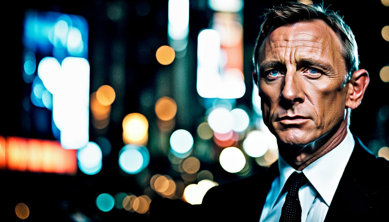 AI generated: 500mm RAW portrait photograph, close-up, Daniel Craig as 007 agent, the iconic look, (epic realistic...