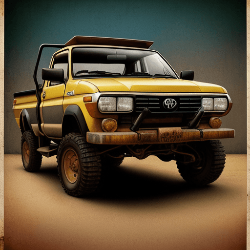 AI generated: TOYOTA KIJANG PICKUP 1980 vintage poster, in the style of rustic simplicity, gritty reportage, kombu...