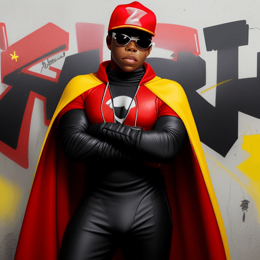 AI generated: John Boyega is wearing a cape, cowl, gloves, briefs, and boots are usually black in a red body suit ...
