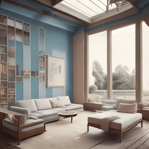 AI generated: High resolution photography interior design, dreamy sunken living room conversation pit, wooden floo...