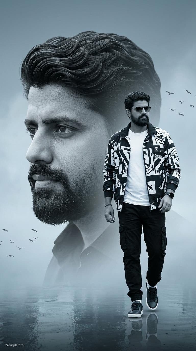 AI generated: Generate an utra-realistic cinematic poster of the uploaded handsome man with stylish wavy and well ...