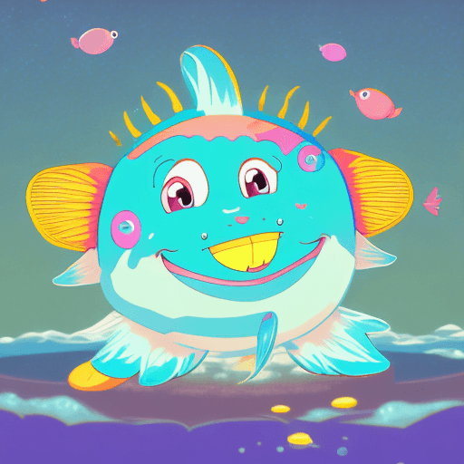 AI generated: Cute adorable fish baby waving and smiling greeting me, style of anime masterpiece style of Kurzgesa...