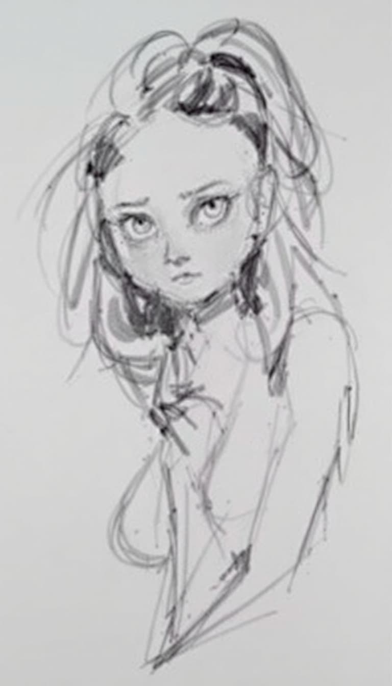 AI generated: Girl, charcoal sketch, wondering, 
