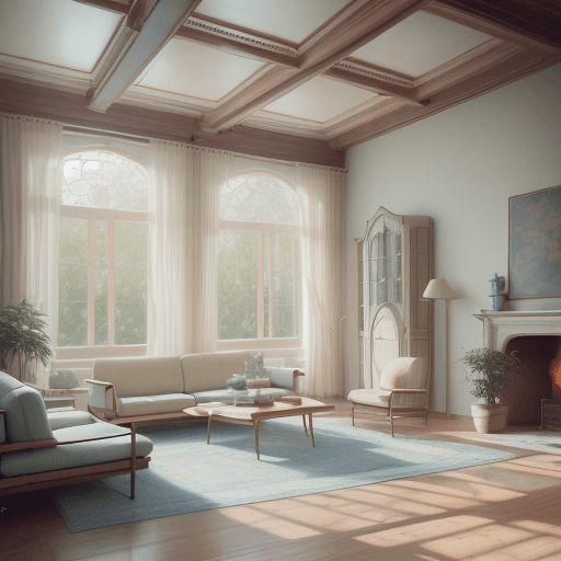 AI generated: High resolution photography interior design, dreamy sunken living room conversation pit, wooden floo...