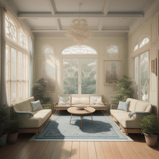 AI generated: High resolution photography interior design, dreamy sunken living room conversation pit, wooden floo...