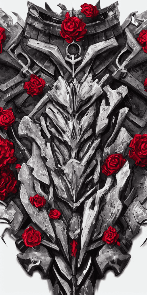 AI generated: gray metal armor on the white background, form of a human chest made of bones with a floral relief, ...