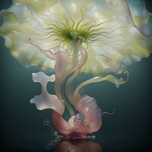 AI generated: Delicate, ethereal, and enchanting Dale Chihuly glasswork with delicate and ethereal accents on a sh...