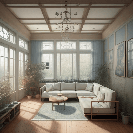 AI generated: High resolution photography interior design, dreamy sunken living room conversation pit, wooden floo...