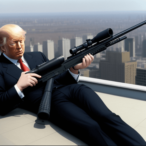 AI generated: Boris Yeltsin lying on the rooftop shoots Trump with a sniper rifle 