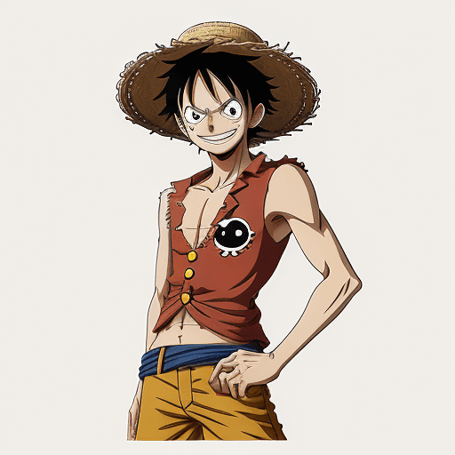 AI generated: a sticker of Monkey D. Luffy from one piece, straw hat, smirk smile, anime style, minimalist design ...