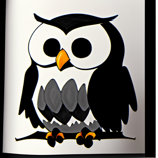 AI generated: cute cartoon style, outline of a black and white owl, with a white background, full page no borders,...