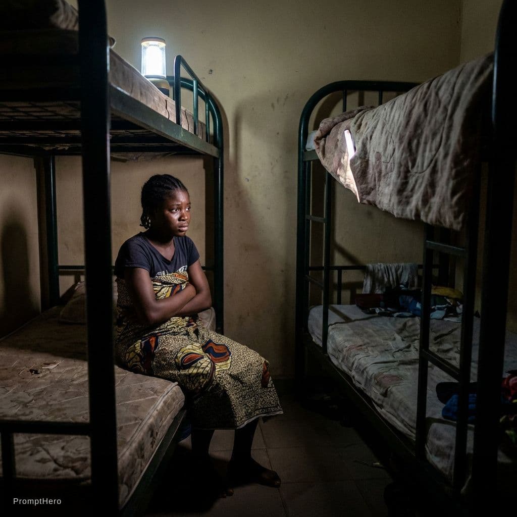 AI generated: Prompt:
“A young Nigerian girl sitting on a hostel bed looking scared and uncomfortable, dim lightin...