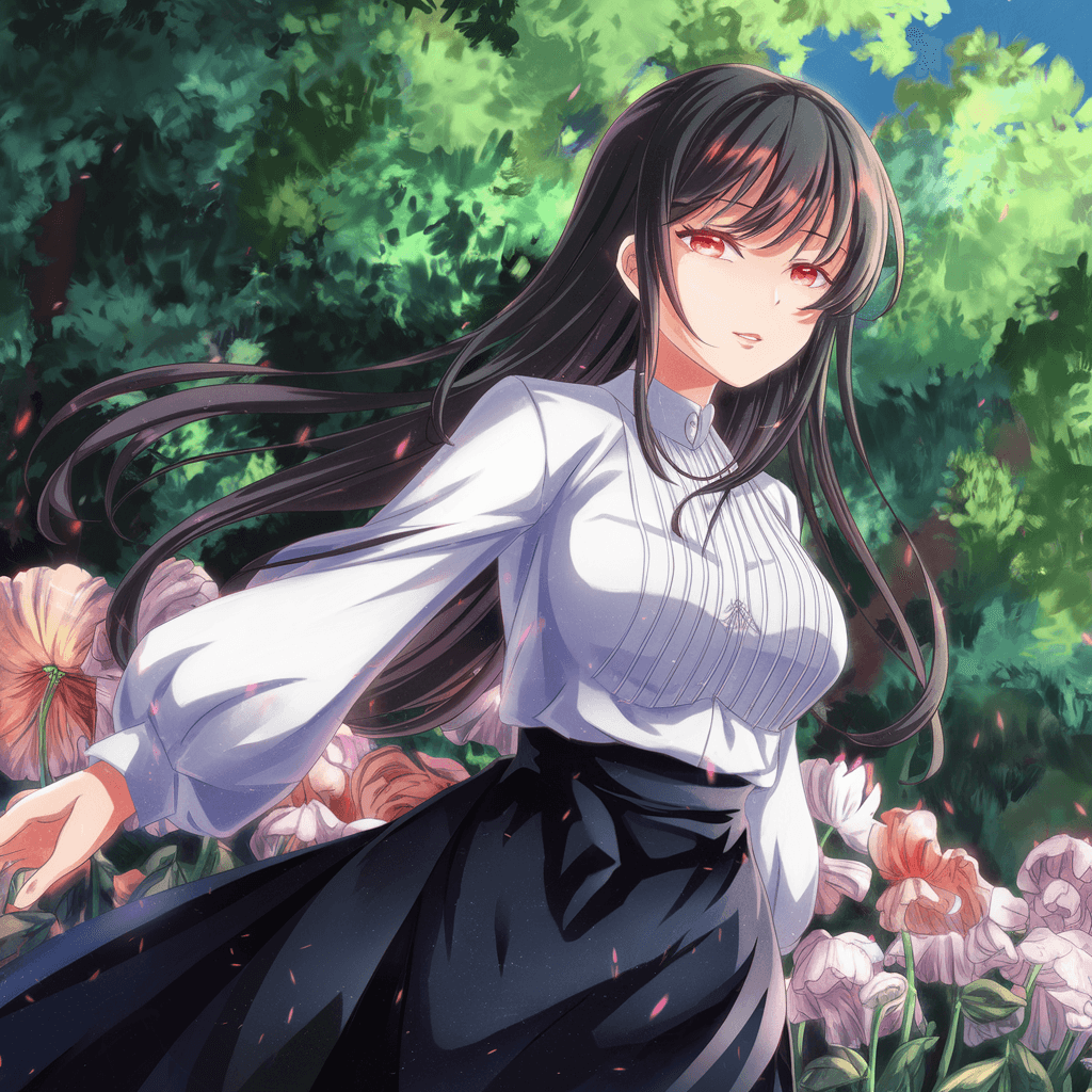AI generated: an anime woman glowing, lot of flowers, 8k resolution