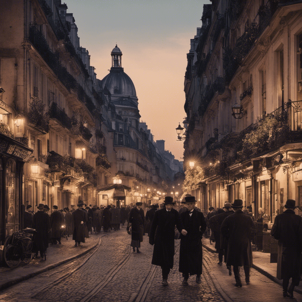 AI generated: the wild and lush night life of old Paris in 1899, old photograph, wide angle lens 