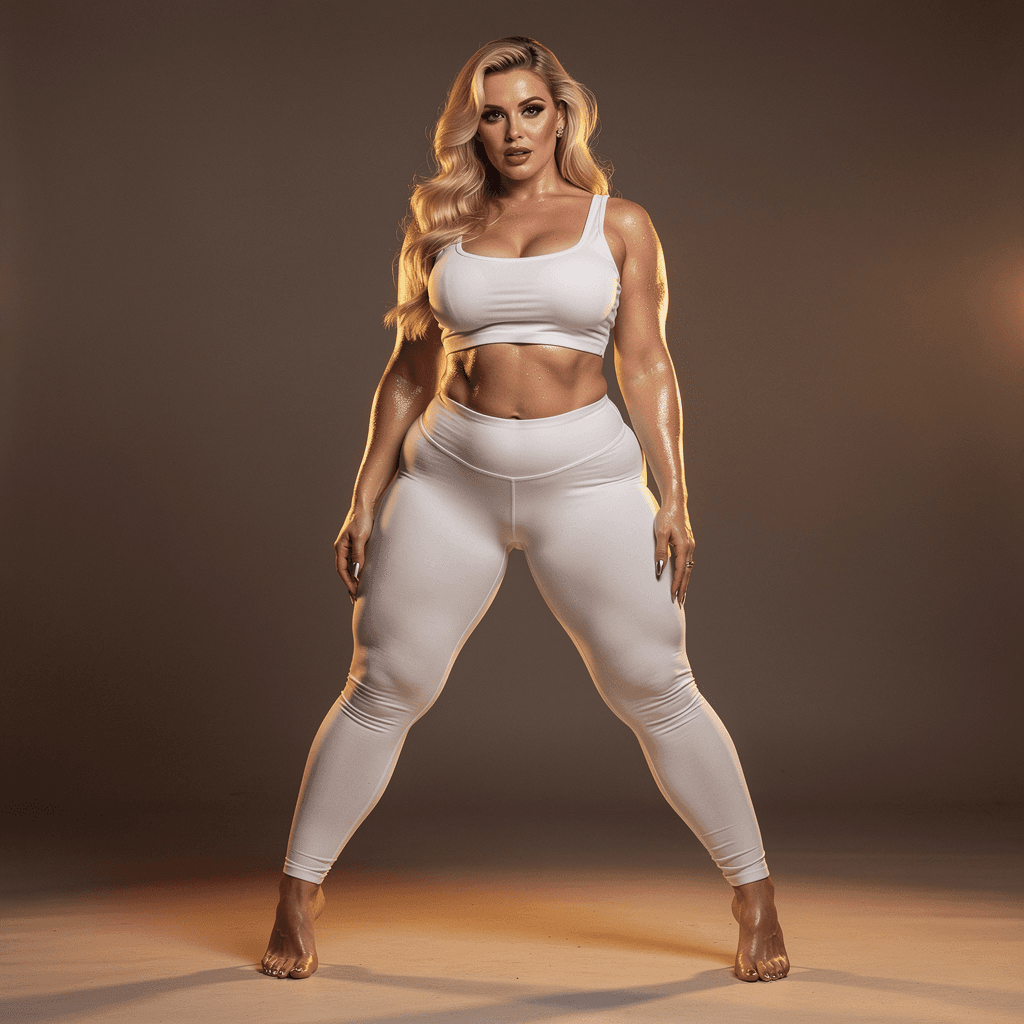 AI generated: Ultra-realistic full-body candid photograph of a voluptuous blonde woman with massive thick ass, wid...