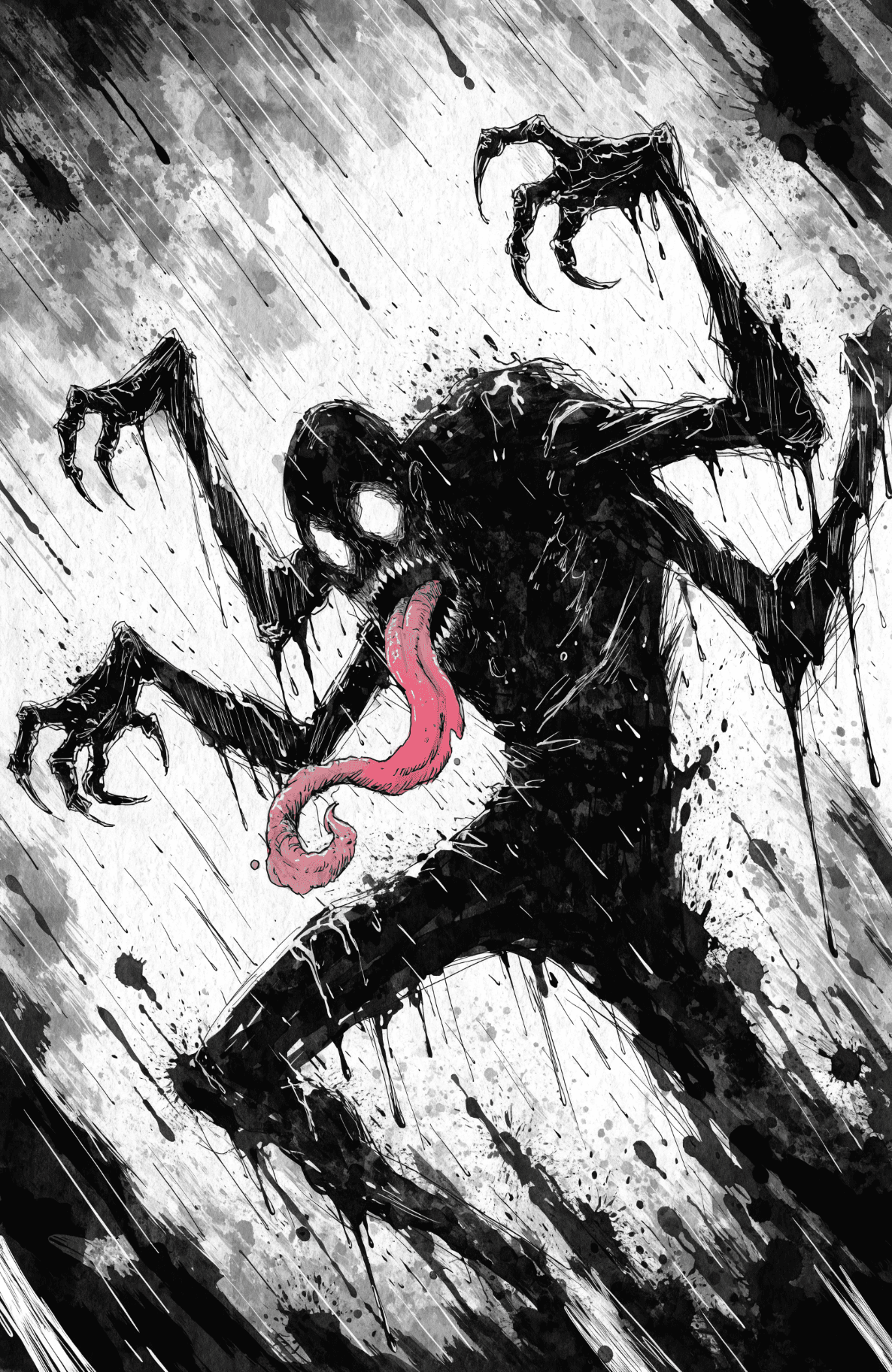 AI generated: A dynamic graphic-novel style illustration of a monstrous black creature. The art features heavy ink...